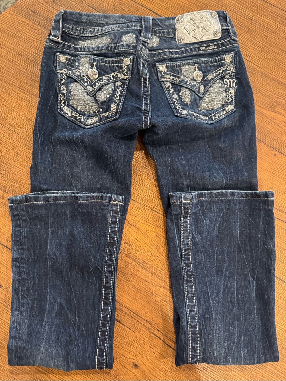 Miss Me Dark Blue Distressed Embroidered Boot Cut Jeans